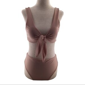 Blush Pink Tie Front Wide Strap Bikini Set